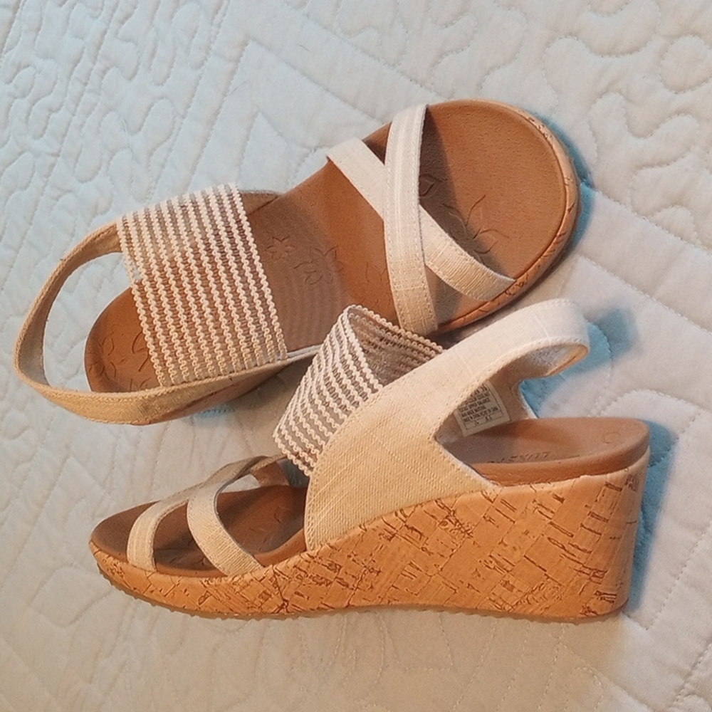 Skechers, size 9, tan wedge sandals.